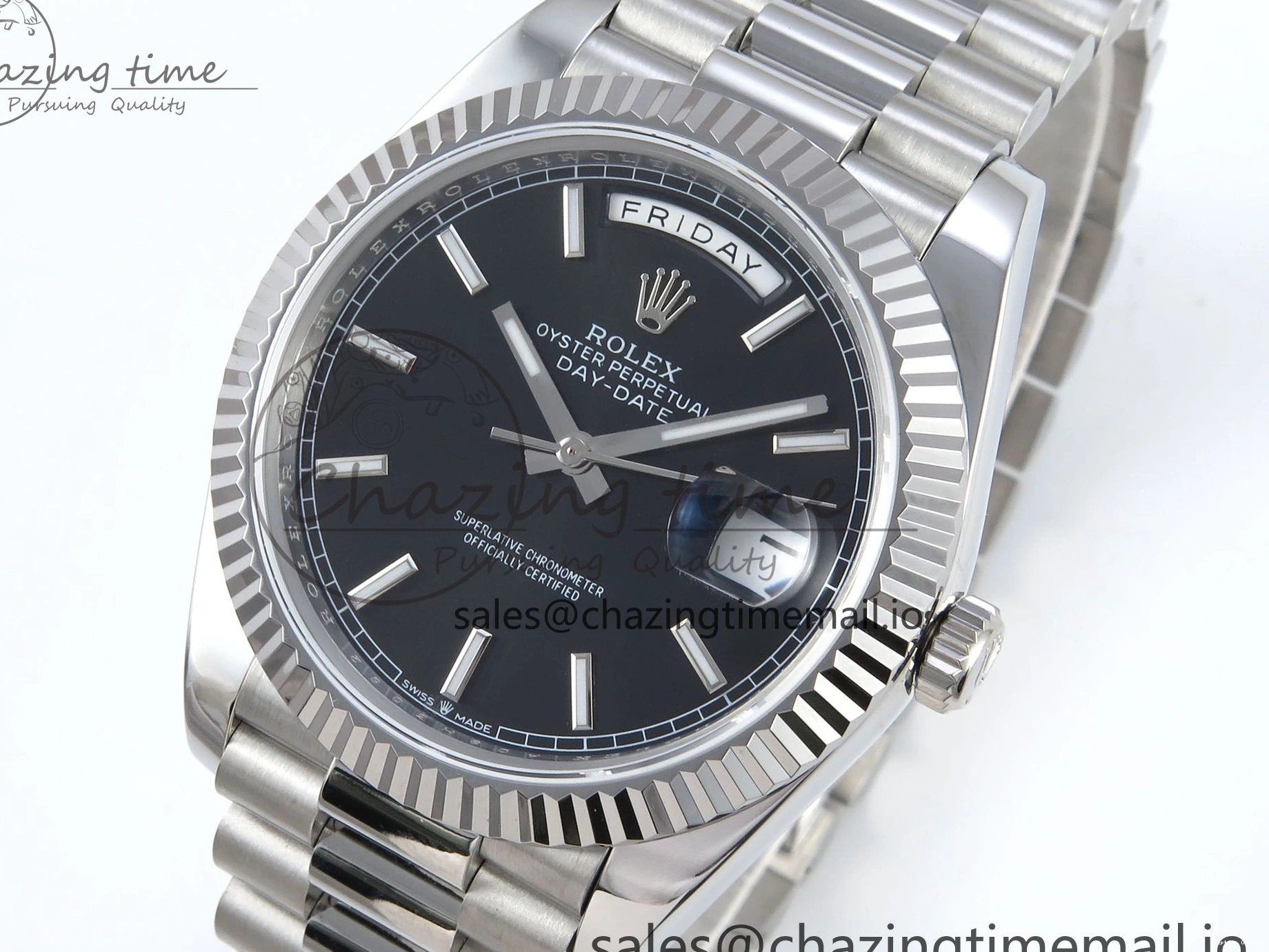 0126 Day Date 128239 36mm SS KF 1:1 Best Edition Black Dial Stick Marker On President Bracelet A2836 (Gain Weight) ZipUp 640